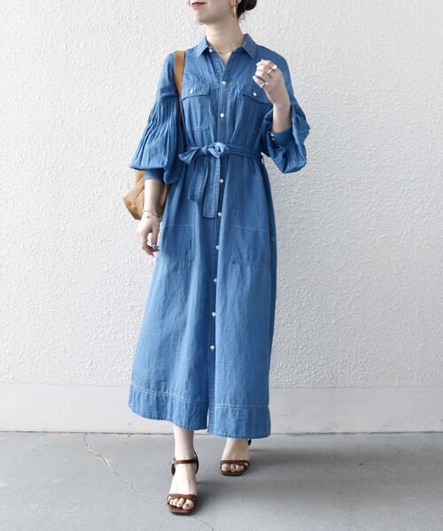 ・*.punchan★新品★後リボンの可愛い＊デニムシャツワンピース SHIPS any シャツワンピース any:「手洗い可能」シアー デニム