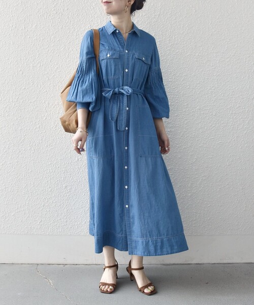SHIPS any シャツワンピース any:「手洗い可能」シアー デニム