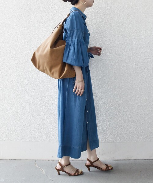 SHIPS any シャツワンピース any:「手洗い可能」シアー デニム