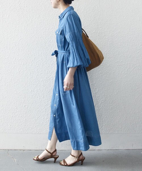 SHIPS any シャツワンピース any:「手洗い可能」シアー デニム