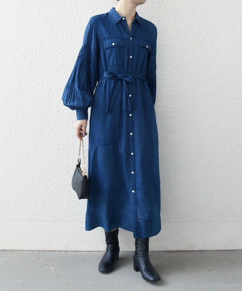SHIPS any シャツワンピース any:「手洗い可能」シアー デニム