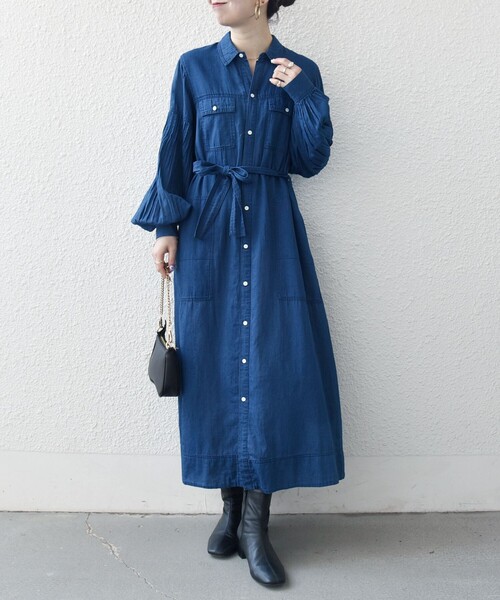SHIPS any シャツワンピース any:「手洗い可能」シアー デニム