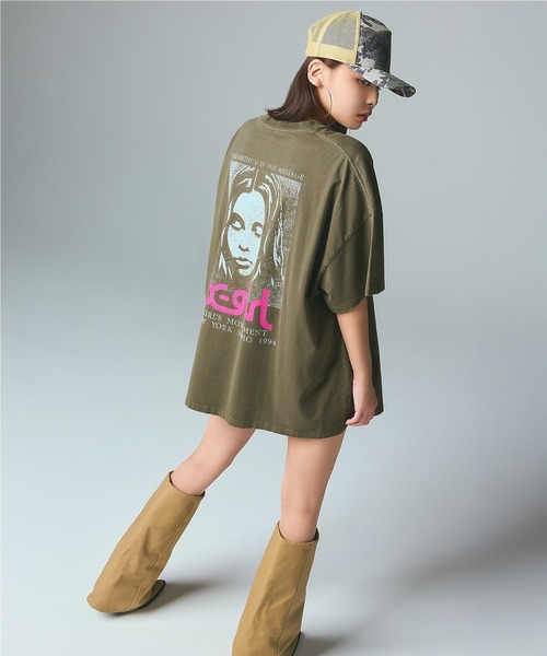 X-girl（エックスガール） ワンピース 半袖 FADED FACE S/S BIG TEE
