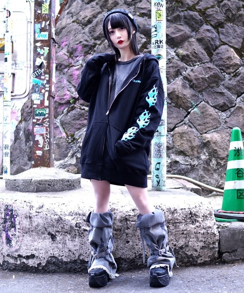 「REFLEM」 ジップアップパーカー FREE ブラック×ホワイト レディース_画像6