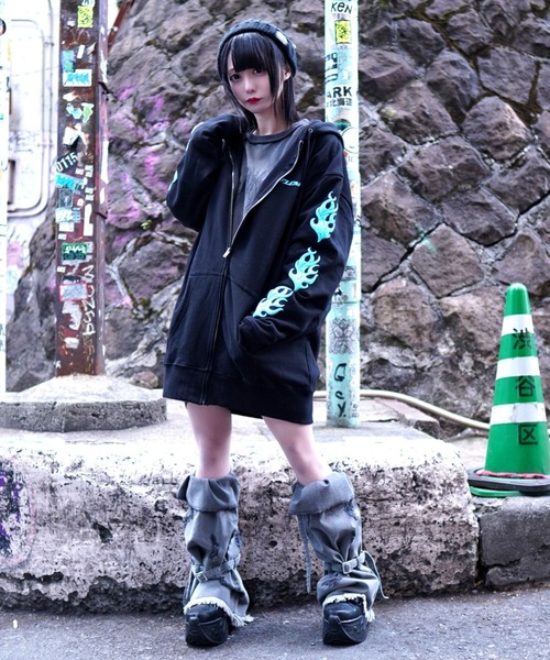 「REFLEM」 ジップアップパーカー FREE ブラック×ホワイト レディース_画像7