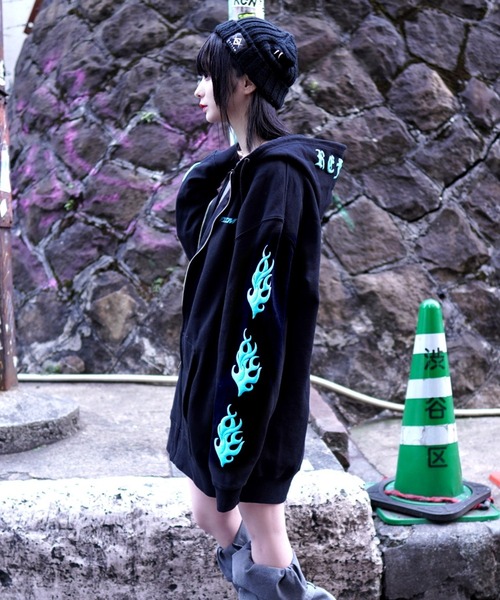 「REFLEM」 ジップアップパーカー FREE ブラック×ホワイト レディース_画像8