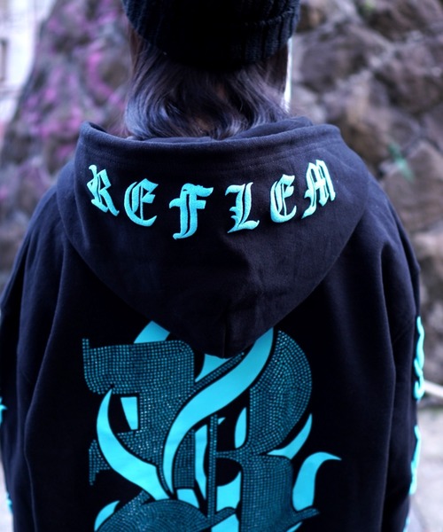 「REFLEM」 ジップアップパーカー FREE ブラック×ホワイト レディース_画像9