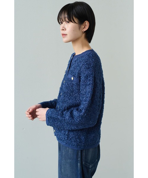 「IEDIT」 ノーカラージャケット 3L ネイビー レディース_画像6