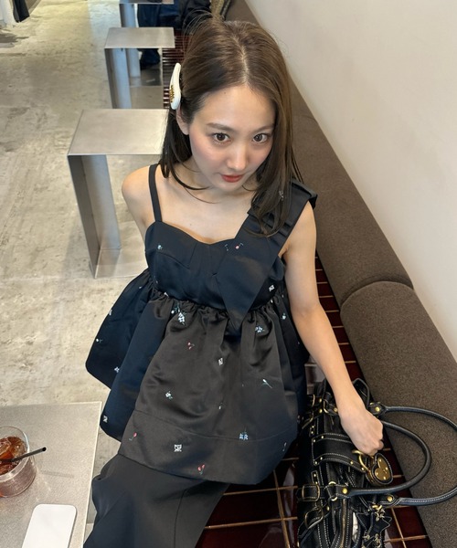 ANDRESD パーティードレス パンツドレス ボリュームリボンペプラム