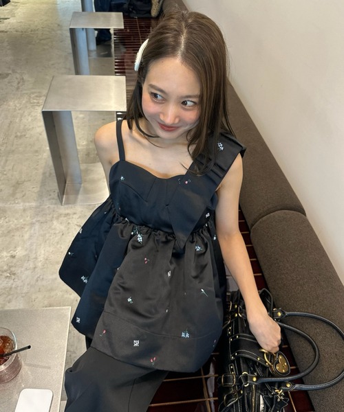 ANDRESD パーティードレス パンツドレス ボリュームリボンペプラム