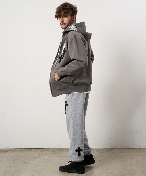 パーカー mpa4114- T-C裏毛起毛 ファー-ムックボアミックスパッチワークジップパーカー(624-02916) メンズの画像