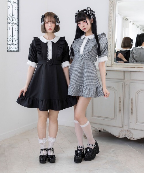 「DearMyLove」 半袖ワンピース - ブラック レディース_画像8