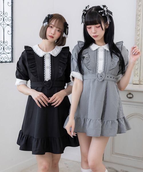 「DearMyLove」 半袖ワンピース - ブラック レディース_画像9