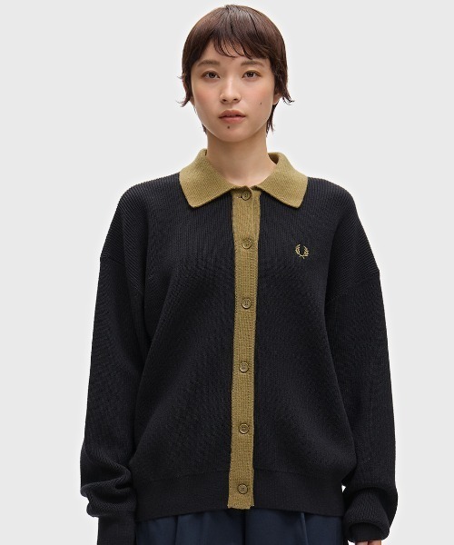 未使用品　FRED PERRY フレッドペリー ボタン付きカーディガン 黒 FRED PERRY（フレッドペリー） カーディガン 「先行予約受付中