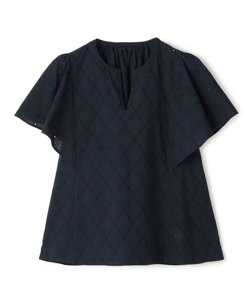 美品 ボールジィ Ballsey エンブロイダリーブラウス カットワークレース黒 Ballsey（ボールジィ） ブラウス シャツ 半袖 アイレットダイヤエン