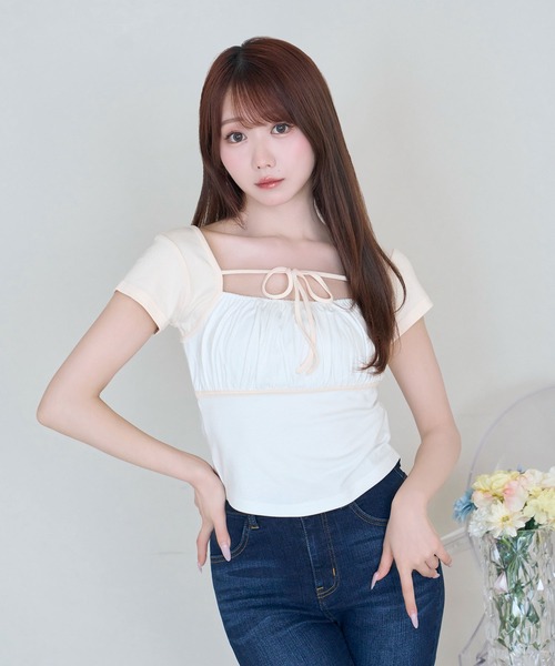 Rose Muse（ロゼミューズ） tシャツ 半袖 Color scheme gathered bust
