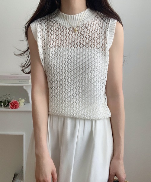 「LAUIR」 ノースリーブニット MEDIUM アイボリー レディース_画像4