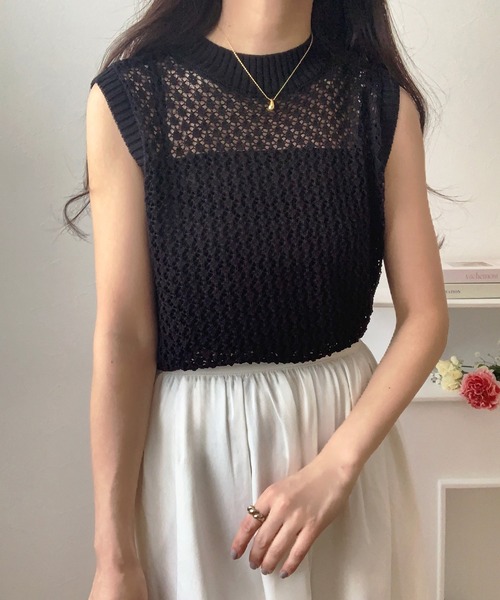 「LAUIR」 ノースリーブニット MEDIUM アイボリー レディース_画像6