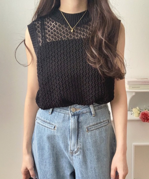 「LAUIR」 ノースリーブニット MEDIUM アイボリー レディース_画像7