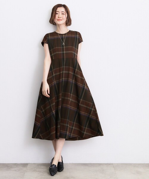 【新品】現行品人気　ワンピース半袖チェック110 grove（グローブ） ワンピース 半袖 「低身長さんも選べる着丈」ビッグ
