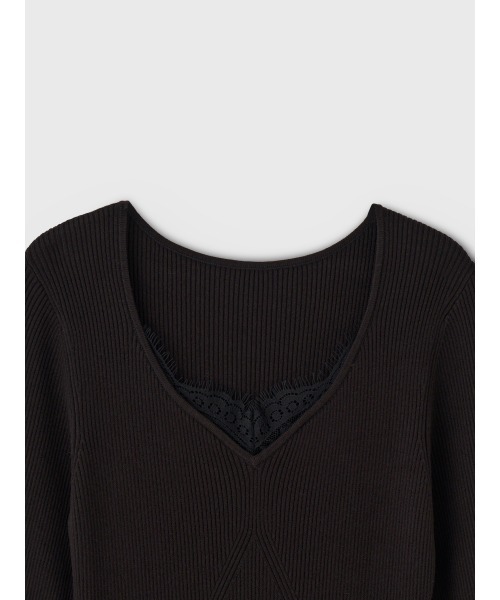【新品タグ付き】EIMY ISTOIRE ブラック 半袖 ニットロングワンピース EIMY ISTOIRE（エイミーイストワール） ワンピース LACE TRIM KNIT