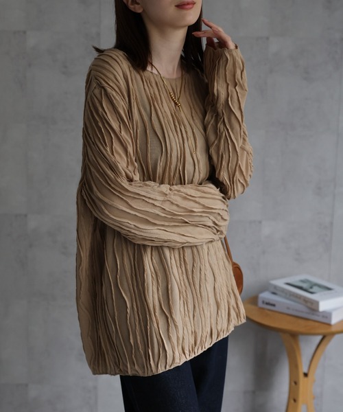 ななな様　トップス　sサイズ　カラーbeige sakishimatokyo tシャツ 「選べるサイズ」3Dウェーブデザインルーズ