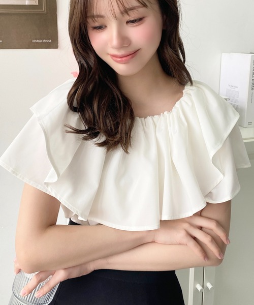 ブラウス シャツ オフショルフリル2WAYブラウス レディース moment+ ブラウス シャツ 2WAYオフショル半袖フリルブラウス