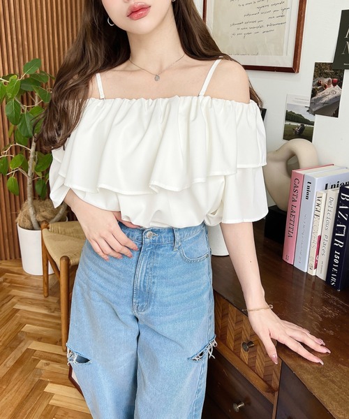 ブラウス シャツ フリルツーウェイオフショルブラウス 夏服 レディース GYDA ブラウス シャツ 2WAYフリルオフショルブラウス レディース