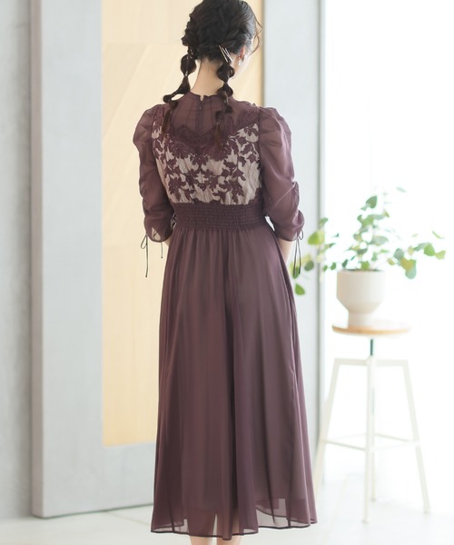 オケーションドレス　パーティードレス　結婚式お呼ばれ PourVous ドレス 結婚式 パーティードレス クラシカル七分袖