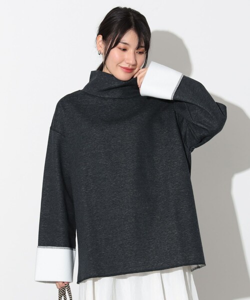 tシャツ モックネック ワイドスリーブ プルオーバー レディース