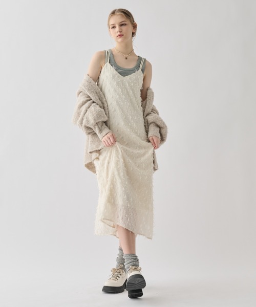 ワンピース ribbon fringe cami dress/ダブルストラップリボンキャミ