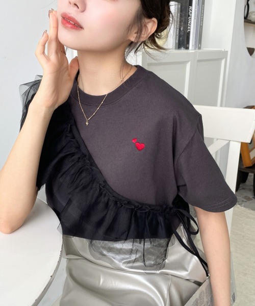 TREFLE＋1 チュールティシャツ La-gemme tシャツ フリルチュールTシャツ レディース : ZOZOTOWN