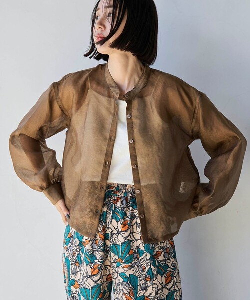 coen ブラウス シャツ ヒョウ柄ジャガードシアークロップド