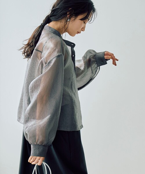 coen ブラウス シャツ ヒョウ柄ジャガードシアークロップドシャツ