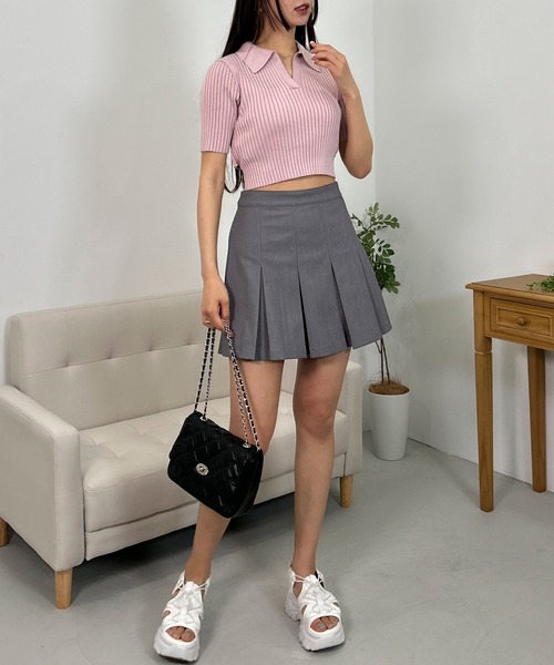 INGNI ニット セーター 襟付Backウエストリボン半袖ニット レディース  