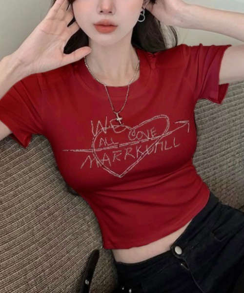 LADY LIKE tシャツ 「新色追加」ラインストーンハートロゴ