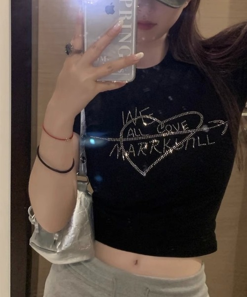 ラインストーンハートロゴTシャツ – pium