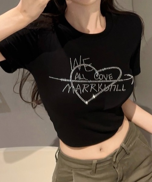 LADY LIKE tシャツ 「新色追加」ラインストーンハートロゴ