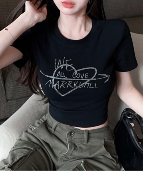 LADY LIKE tシャツ 「新色追加」ラインストーンハートロゴ