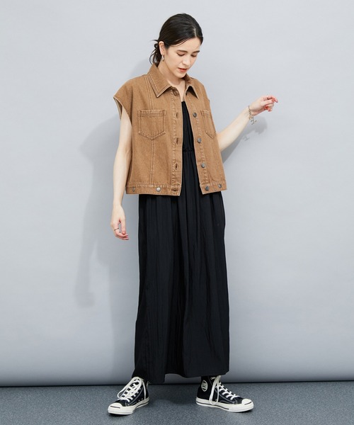 ベスト ジレ 「セットアップ対応」ステッチデザイン/フロントリボンデニムベスト レディース LE CERCLE par rope' ベスト ジレ 「セットアップ対応」デニム