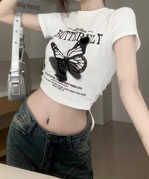 shopnikoniko tシャツ Tシャツ 半袖 バタフライプリント