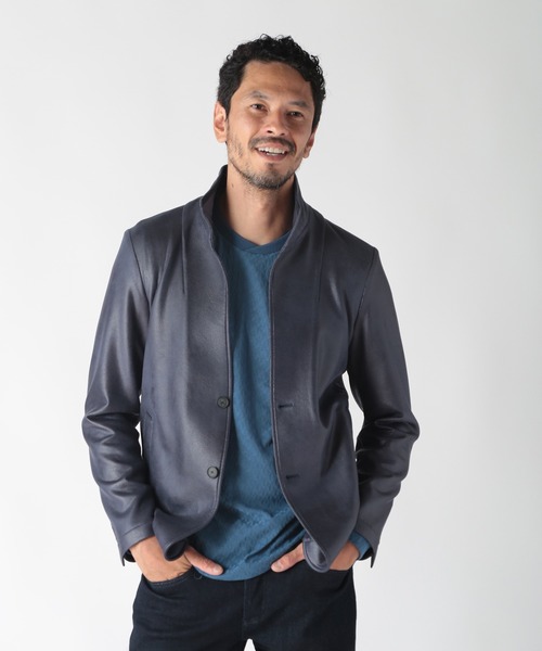 MEN'S BIGI ブルゾン アウター レザー調ダンボールジャージ