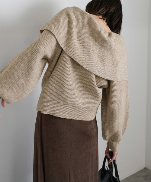 【美品】ティッカ　アルパカ混　ニット　フライト　ジャケット　ベージュ 美品】ティッカ アルパカ混 ニット フライト ジャケット ベージュ