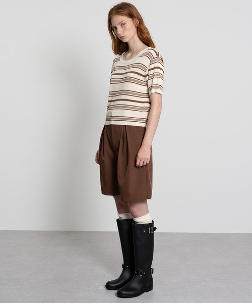 スラックス パンツ 「ELOOPS」ワンタック クラシックハーフパンツ