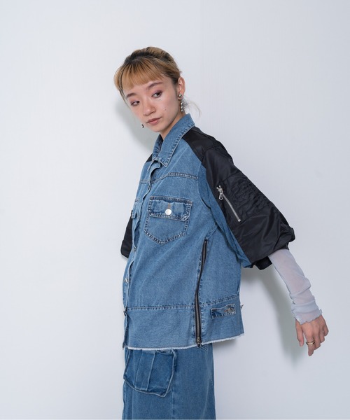 新品タグ付きDOLLUPOOPS MA-1半袖デニムジャケットGジャン DOLLUPOOPS デニムジャケット gジャン 「ZOZO限定商品」MA-1