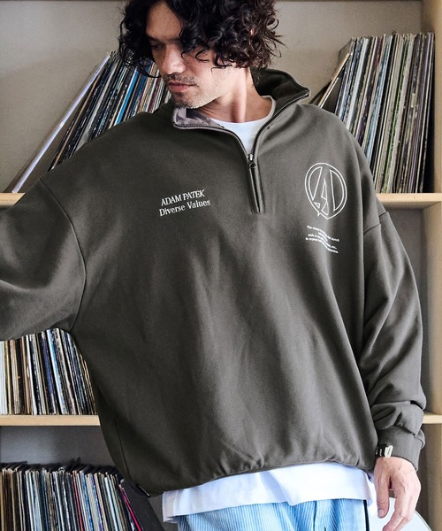 トレーナー スウェット ADMPATEK/logo half zip stand pullover/刺繍ロゴハーフジッププルオーバースタンドスウェット