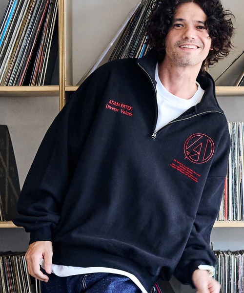 トレーナー スウェット ADMPATEK/logo half zip stand pullover/刺繍ロゴハーフジッププルオーバースタンドスウェット