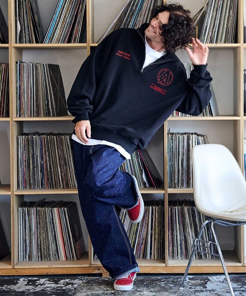 トレーナー スウェット ADMPATEK/logo half zip stand pullover/刺繍ロゴハーフジッププルオーバースタンドスウェット