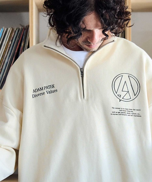 トレーナー スウェット ADMPATEK/logo half zip stand pullover/刺繍ロゴハーフジッププルオーバースタンドスウェット