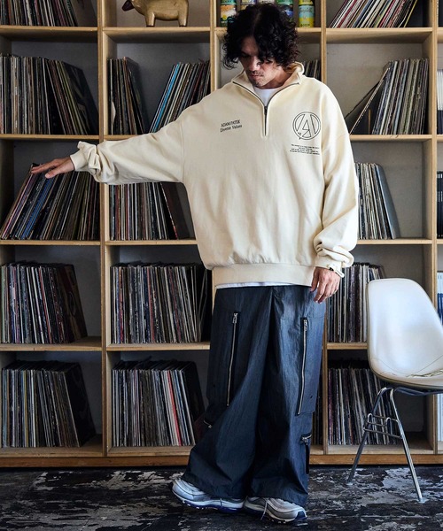 トレーナー スウェット ADMPATEK/logo half zip stand pullover/刺繍ロゴハーフジッププルオーバースタンドスウェット